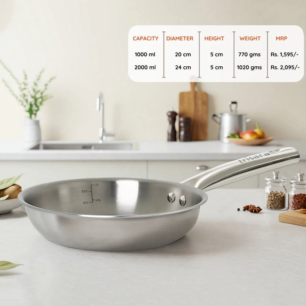 Triply Stainless Steel Fry Pan | Size: 24 cm | Capacity: 2000 ml - Image 6