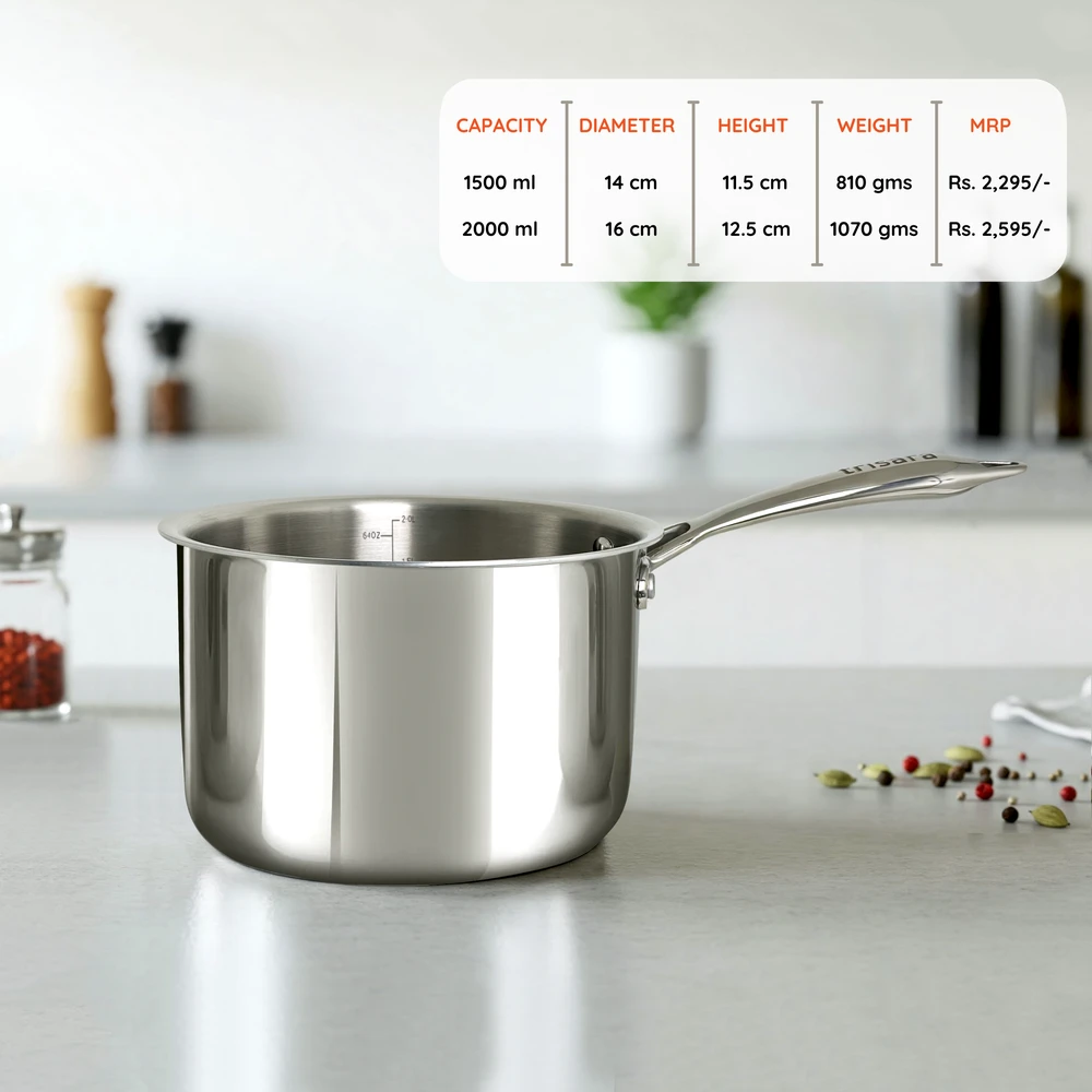 Triply Stainless Steel Deep Saucepan | Size: 16 cm | Capacity: 2000 ml - Image 6