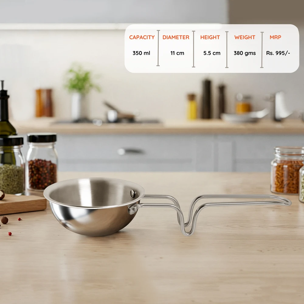Triply Stainless Steel Tadka Pan | Size: 11 cm | Capacity: 350 ml - Image 6