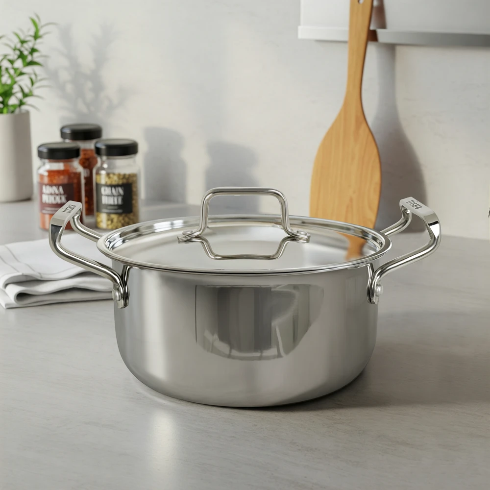 Triply Stainless Steel Casserole with Lid | Size: 20 cm | Capacity: 3000 ml - Image 1