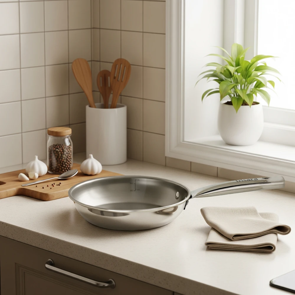 Triply Stainless Steel Fry Pan | Size: 24 cm | Capacity: 2000 ml - Image 1