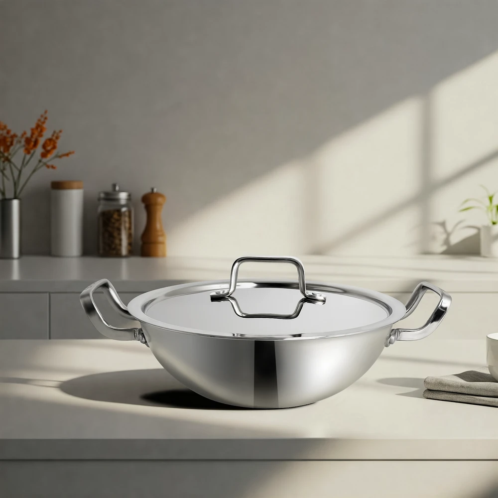Triply Stainless Steel Kadhai with Lid | Size: 24 cm | Capacity: 2000 ml - Image 4