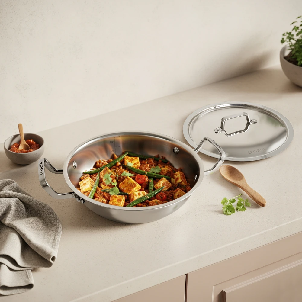 Triply Stainless Steel Kadhai with Lid | Size: 24 cm | Capacity: 2000 ml - Image 1