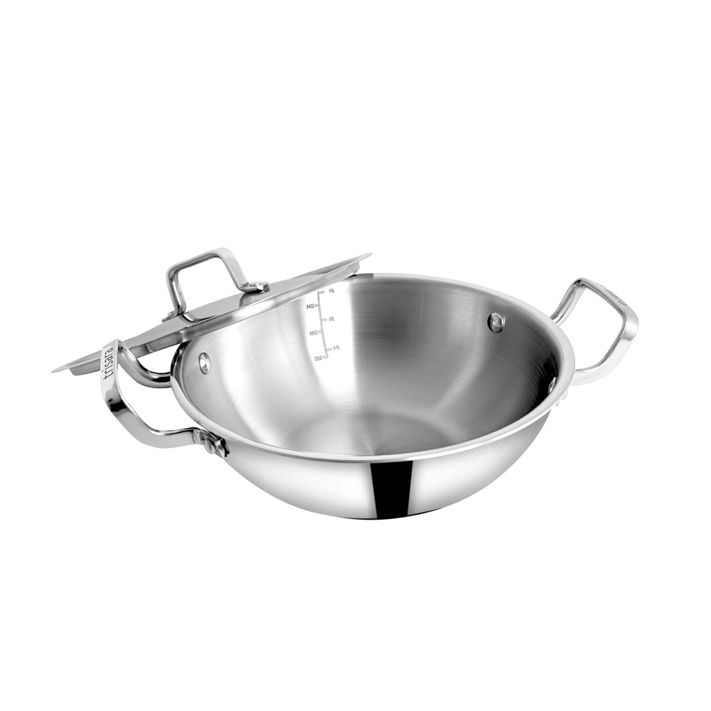 Triply Stainless Steel Kadhai with Lid | Size: 24 cm | Capacity: 2000 ml - Image 2